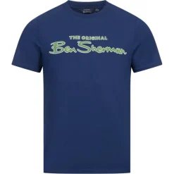 BEN SHERMAN Flocked Logo Hombre Camiseta 0076268-CREÚSCULO DENIM