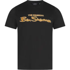 BEN SHERMAN Flocked Logo Hombre Camiseta 0076268N-NEGRO