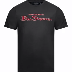 BEN SHERMAN Flocked Logo Hombre Camiseta 0076268-NEGRO