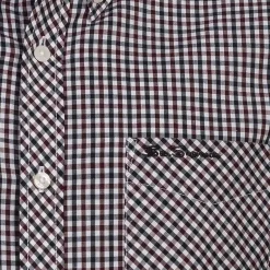 BEN SHERMAN Gingham Hombre Camisa de manga larga 0077860-VINO