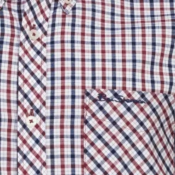 BEN SHERMAN House Check Hombre Camisa de manga larga 0077861-ROJO