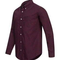 BEN SHERMAN Oxford Hombre Camisa de manga larga 0077858-ROJO OSCURO