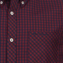 BEN SHERMAN Oxford Hombre Camisa de manga larga 0077858-ROJO OSCURO
