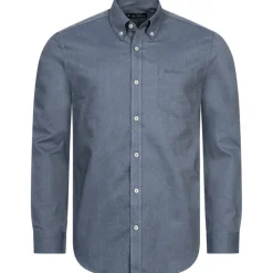 BEN SHERMAN Oxford Hombre Camisa de manga larga 0077857-AZUL OSCURO