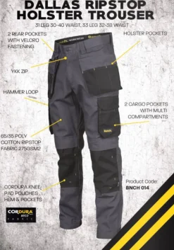 Bench Workwear Dallas Hombre Pantalón de trabajo BNCH 014-Gris/Negro