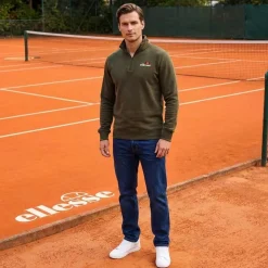 ellesse Benevento Hombre 1/4-Cremallera Sudadera SOP23856-Caqui