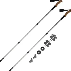 JELEX Bastones de senderismo con asas de corcho plateado