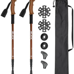 JELEX Bastones de senderismo con asas de corcho marrón