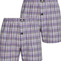 MONT EMILIAN "Nantes" Hombre Americano Calzoncillos bóxer Pack de 2 morado/cuadros
