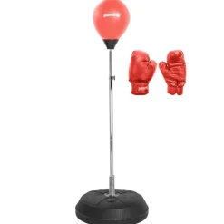 SPORTINATOR Pelota de boxeo soporte de boxeo entrenador de boxeo de pie incluye pera de boxeo y guantes de boxeo rojo