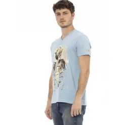 TRUSSARDI Action Hombre Conqueror Camiseta con cuello de pico Azul claro 2AT108007